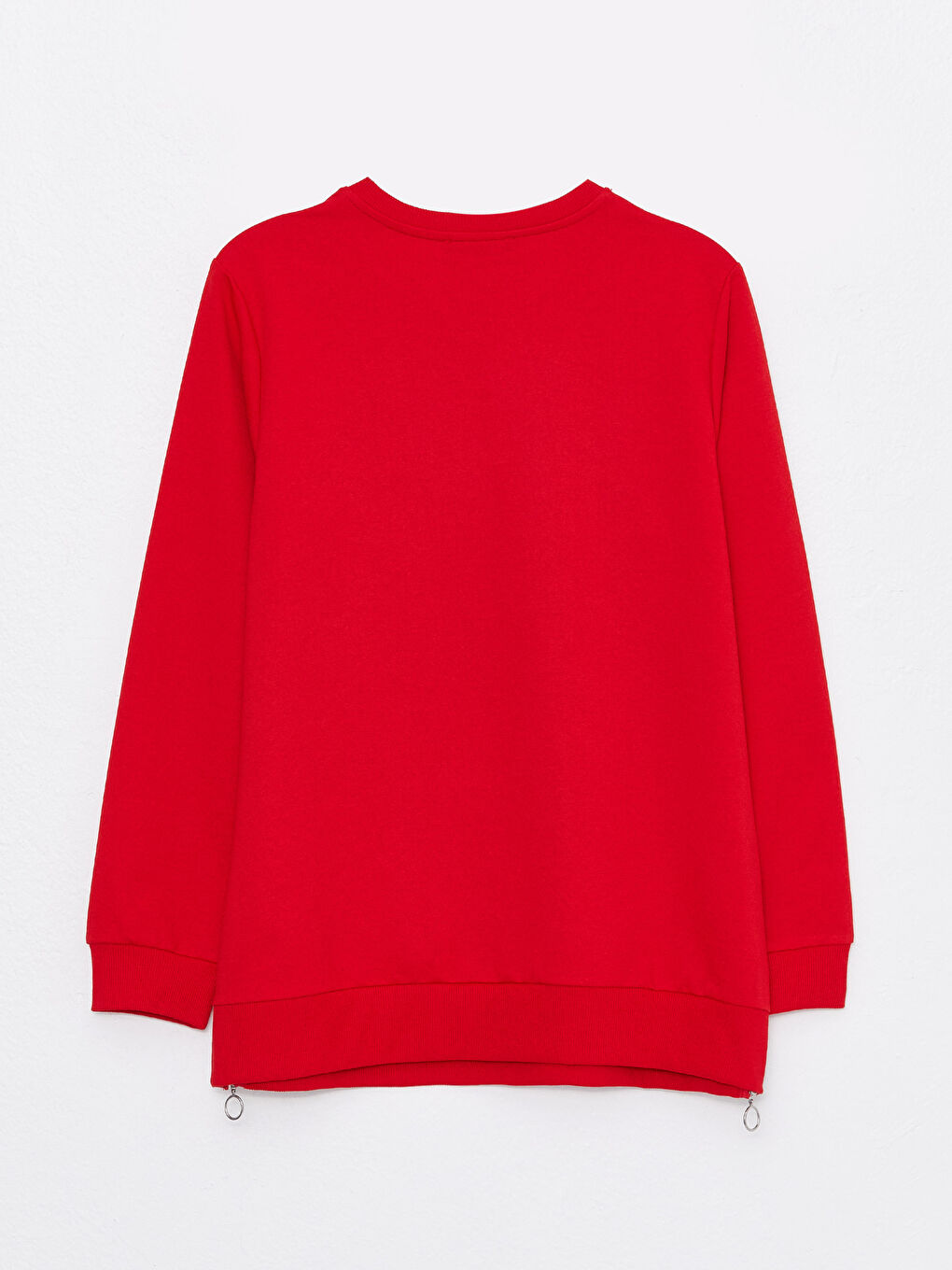 Kırmızı Bisiklet Yaka Düz Uzun Kollu Kadın Sweatshirt-7