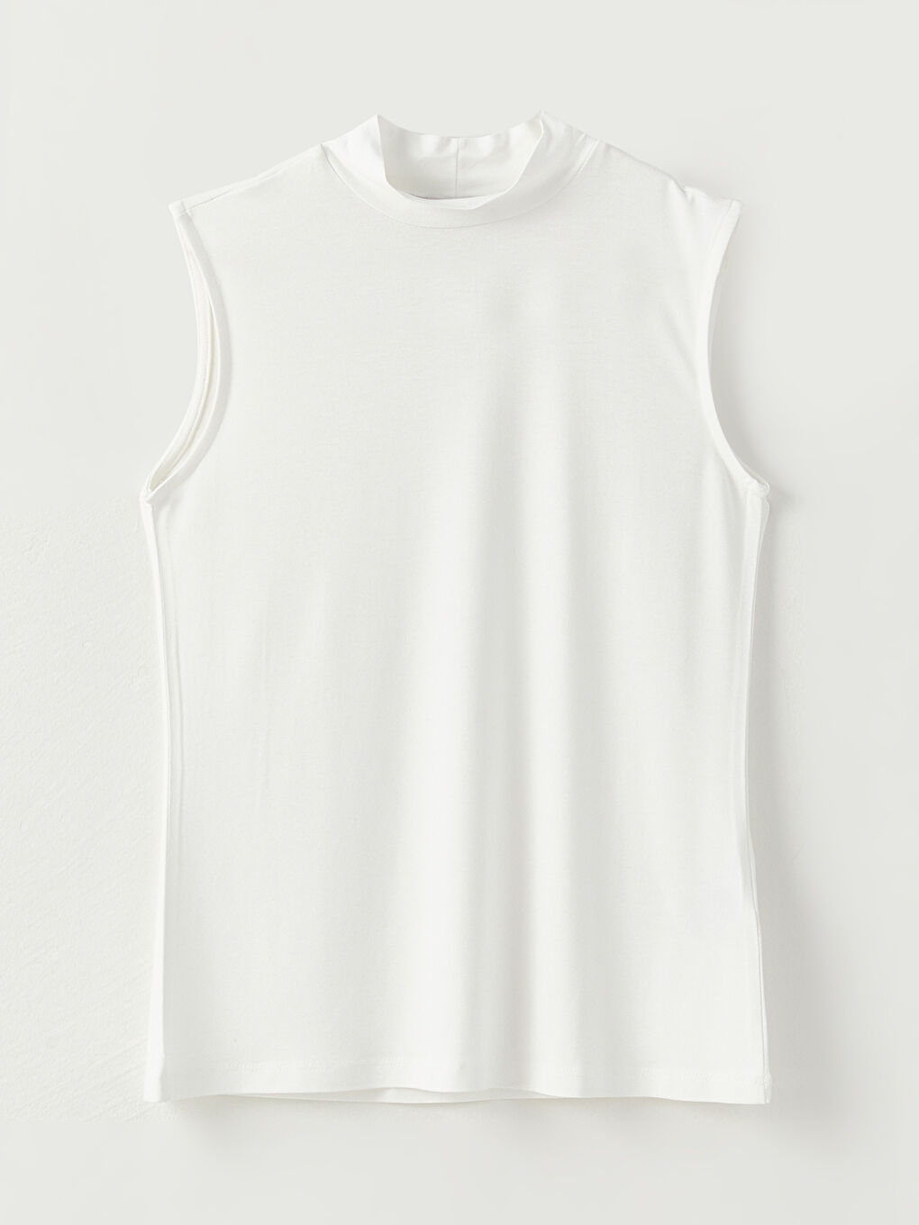 Ekru Kadın Dik Yaka Düz Atlet-5