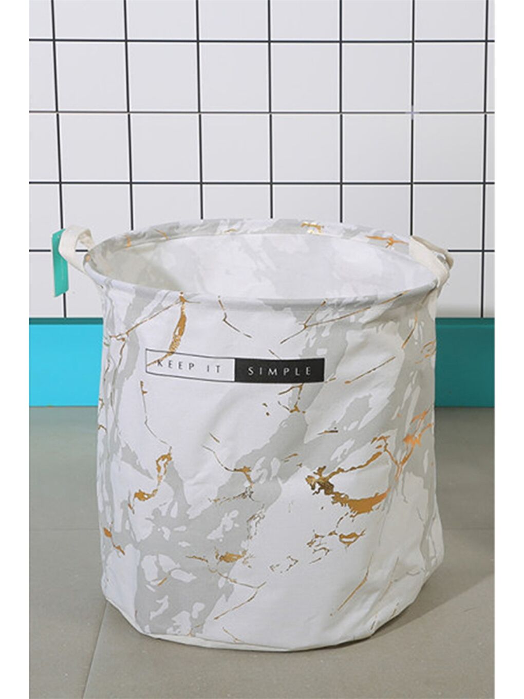 Beyaz Desenli Çamaşır Sepeti