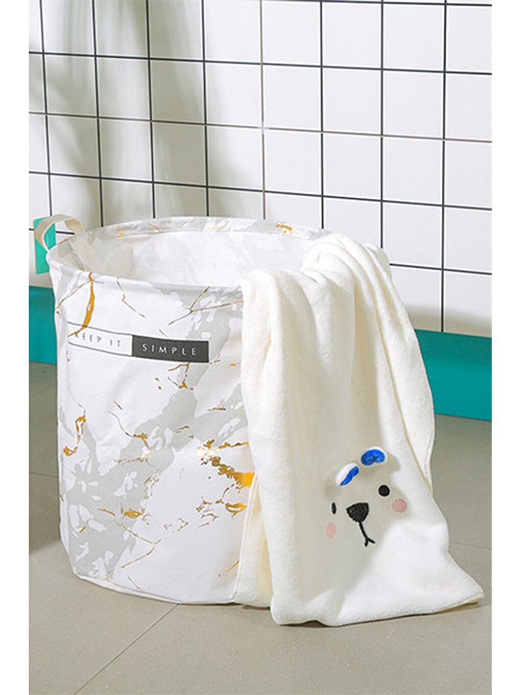 Beyaz Desenli Çamaşır Sepeti-1