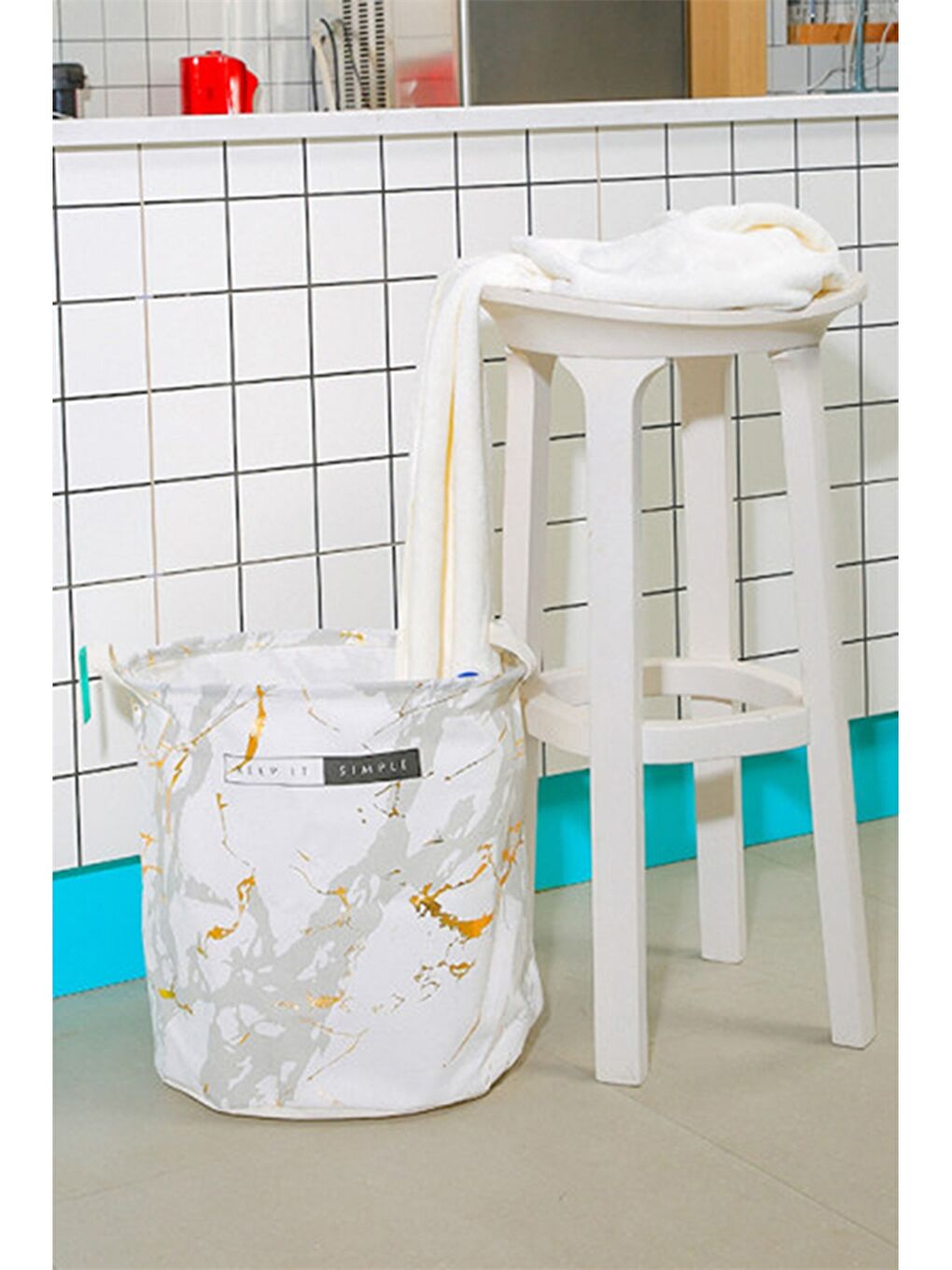 Beyaz Desenli Çamaşır Sepeti-3