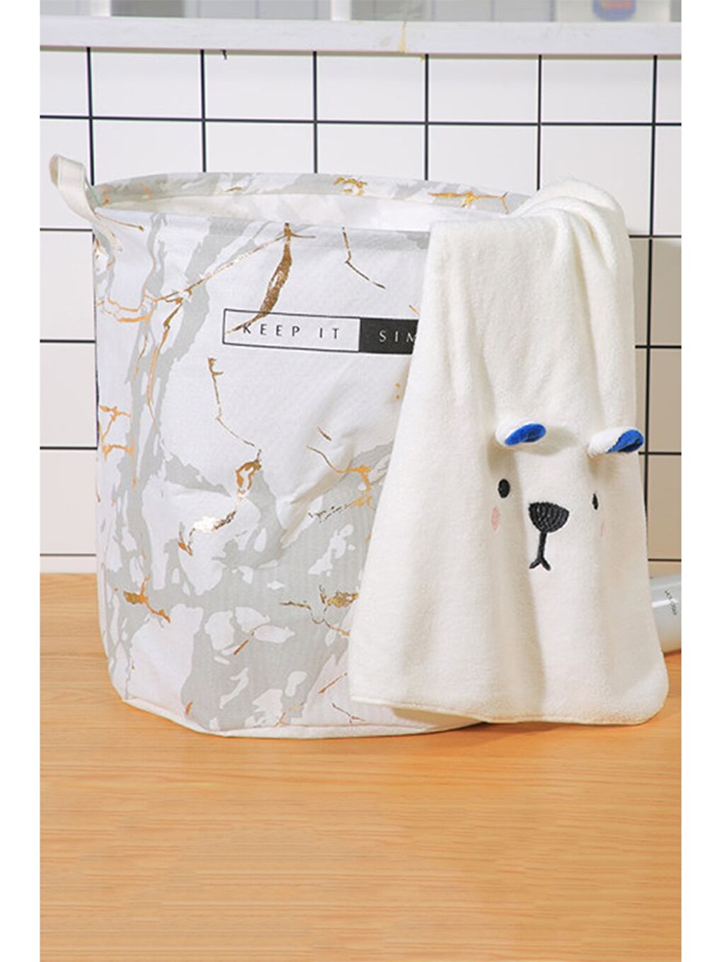 Beyaz Desenli Çamaşır Sepeti-4