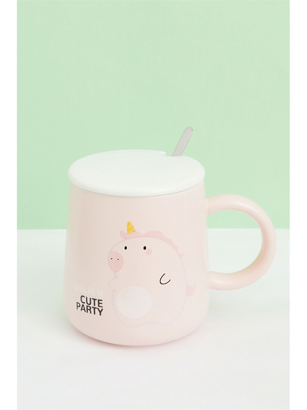 Pembe Kapaklı Baskılı Porselen Kupa 440 ml