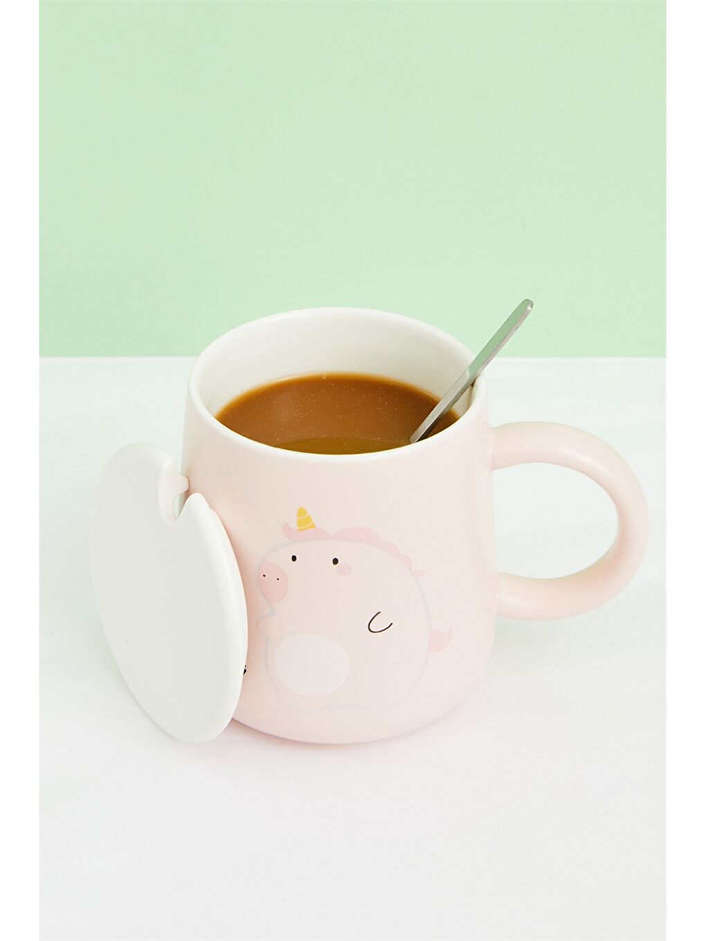 Pembe Kapaklı Baskılı Porselen Kupa 440 ml-1