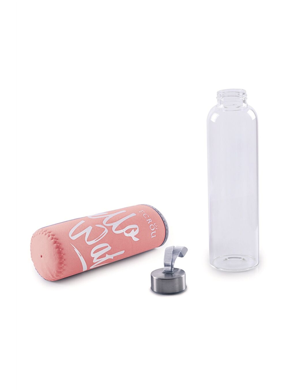 Pembe Baskılı Kılıflı Cam Matara 500 ml-1