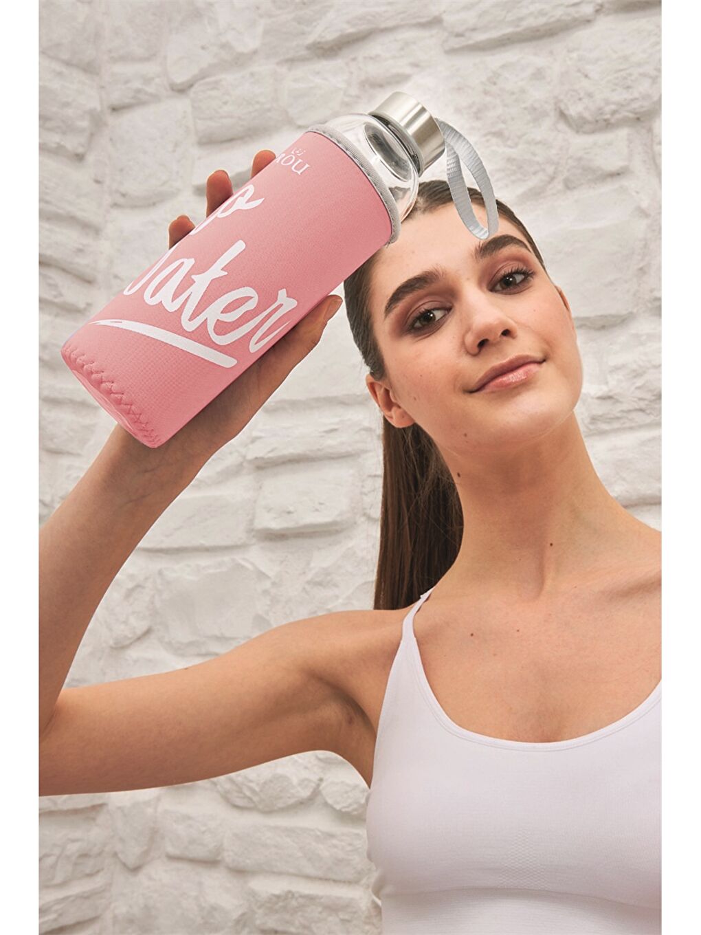 Pembe Baskılı Kılıflı Cam Matara 500 ml-3