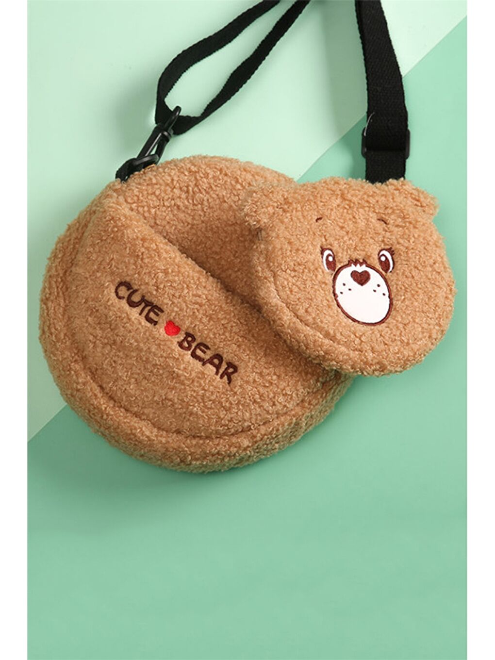 Kahverengi Kadife Mini Cüzdanlı Çapraz Çanta-1