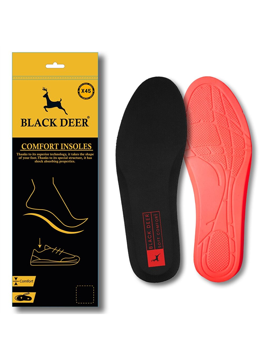 Siyah Yumuşak Konfor X45 Ortopedik Tabanlık