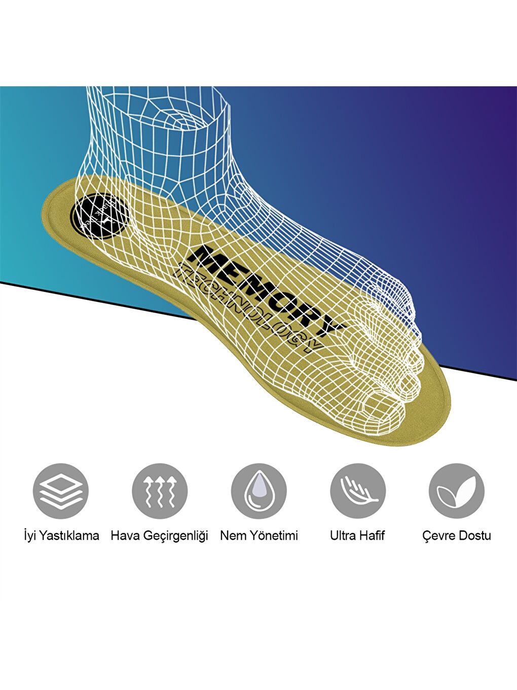 Bej Memory Foam Technology Q90 Spor Ayakkabı İç Tabanlık-3