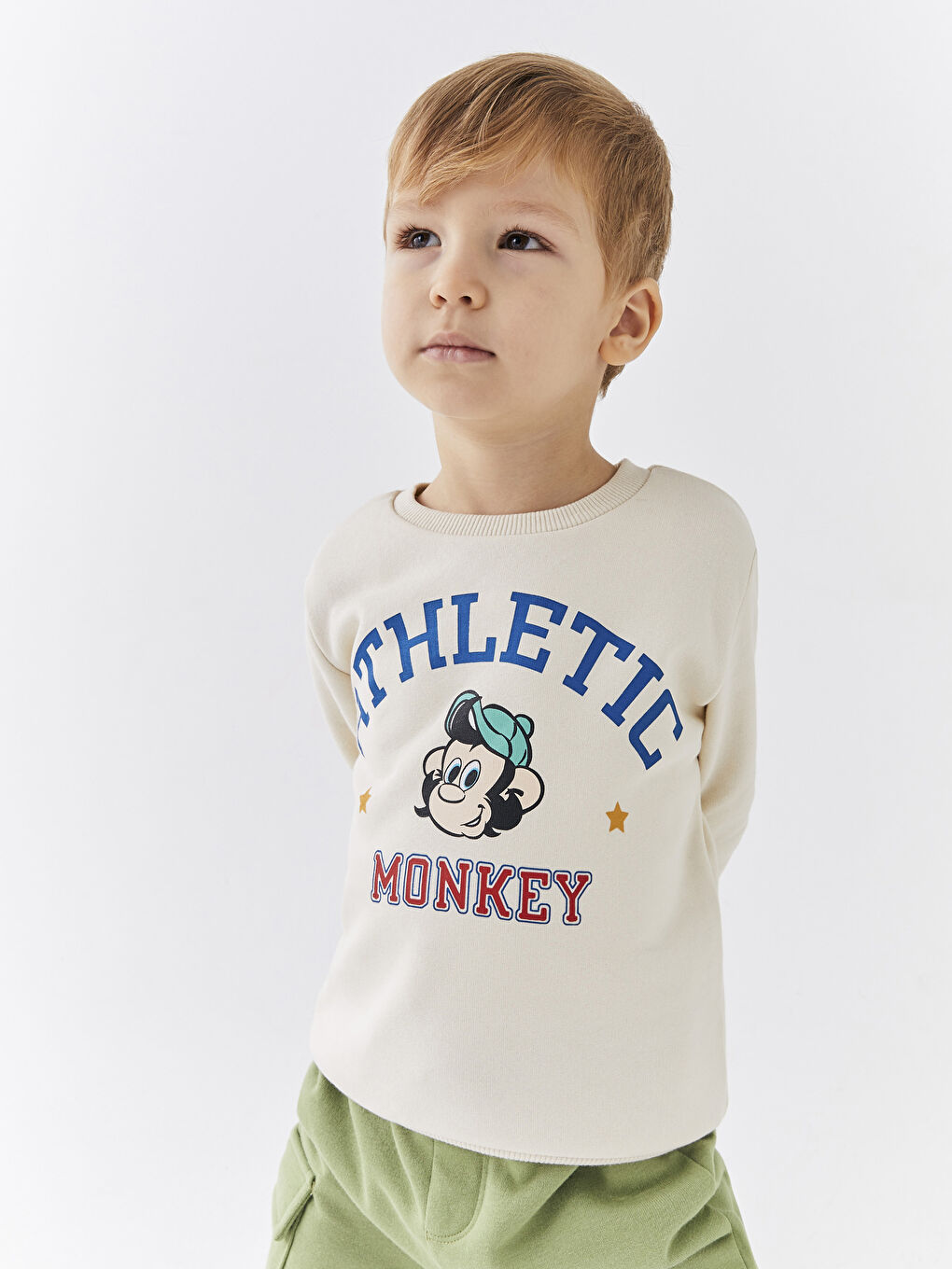 Crew Neck Long Sleeve Nostalgic Monkey Printed Baby Boys' Sweatshirt-1