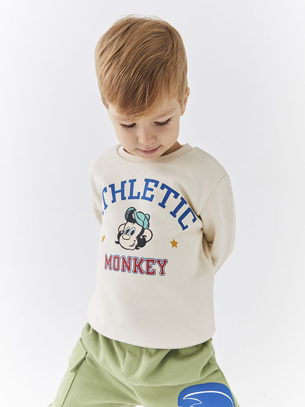 Crew Neck Long Sleeve Nostalgic Monkey Printed Baby Boys' Sweatshirt-2