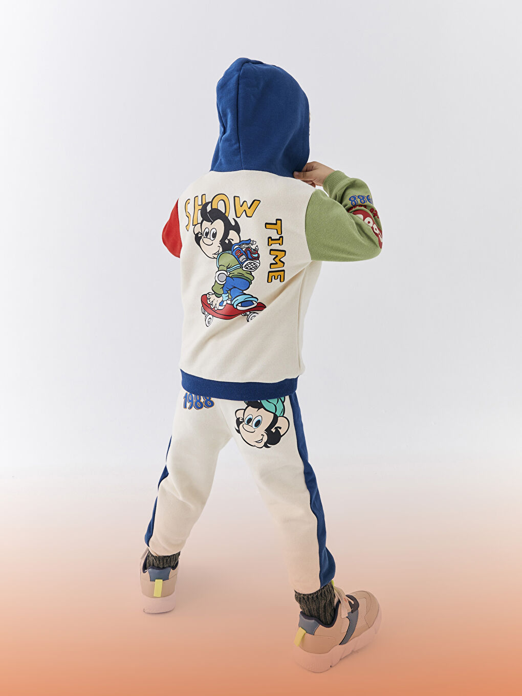 Hooded Long Sleeve Nostalgic Monkey Printed Baby Boy Sweatshirt-1