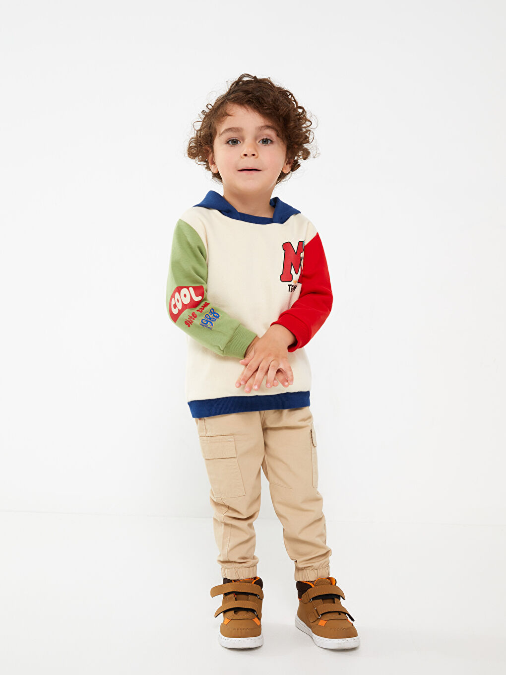 Hooded Long Sleeve Nostalgic Monkey Printed Baby Boy Sweatshirt-5