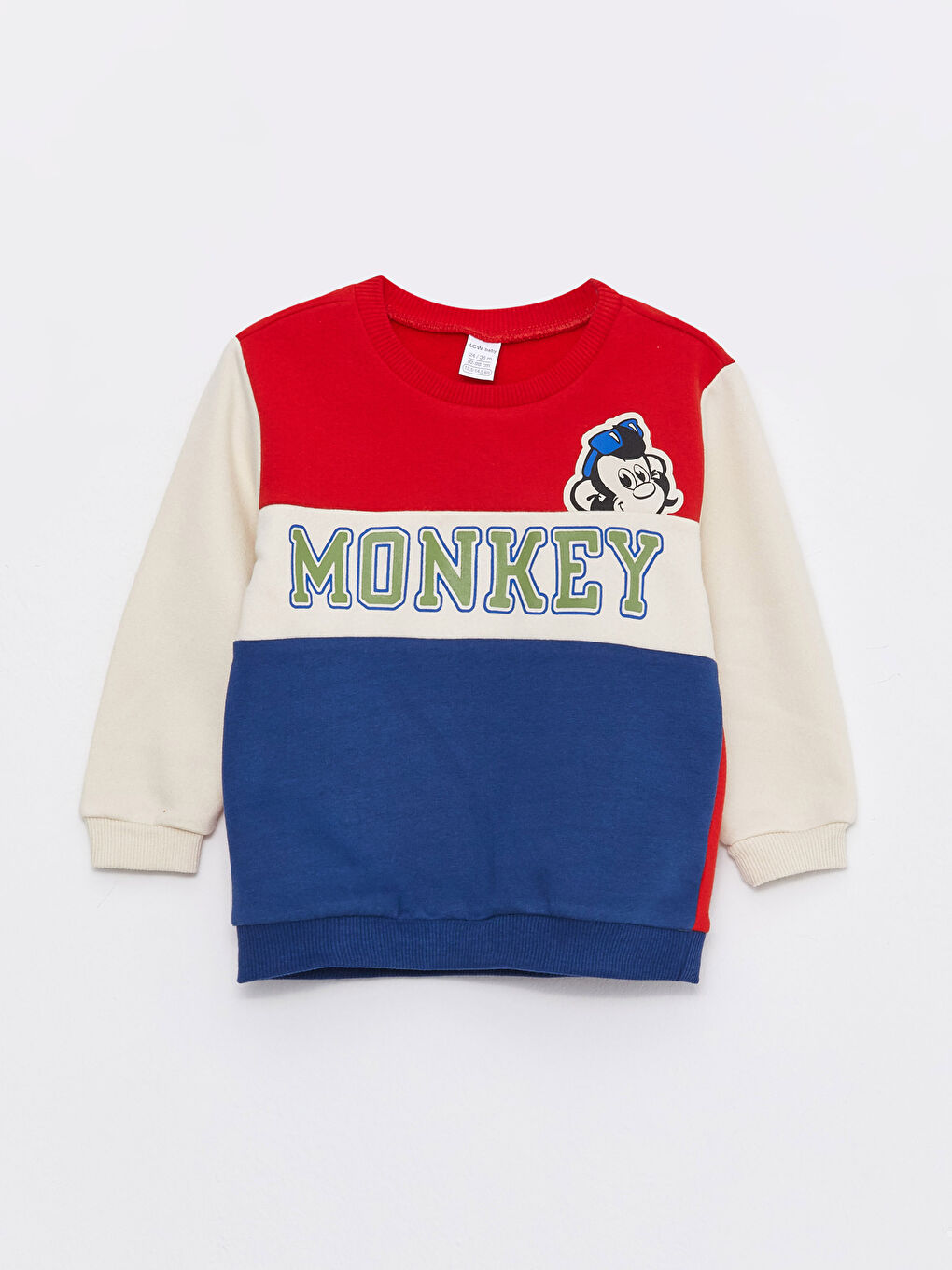 LCW baby Canlı Kırmızı Bisiklet Yaka Uzun Kollu Nostaljik Maymun Baskılı Erkek Bebek Sweatshirt - 4