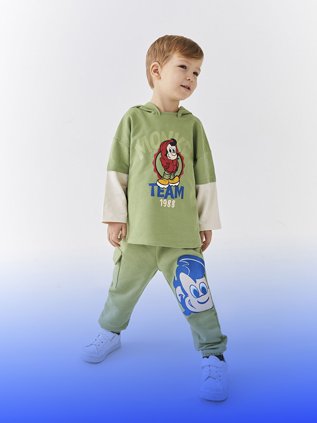Elasticated Waist Nostalgic Monkey Printed Baby Boys' Sweatpants