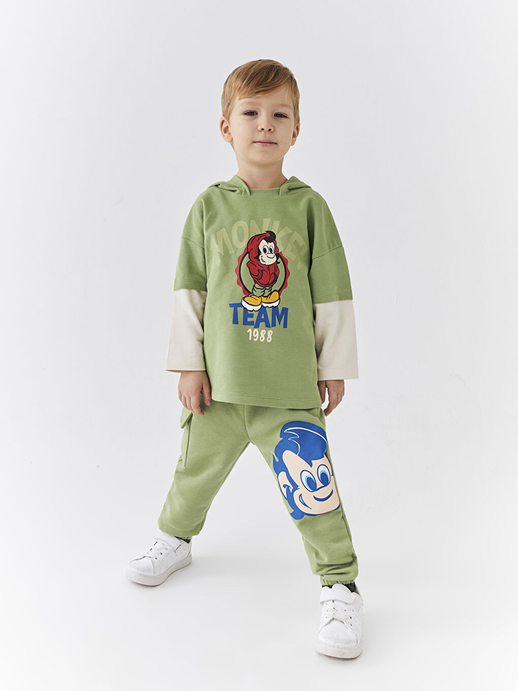 Elasticated Waist Nostalgic Monkey Printed Baby Boys' Sweatpants-1