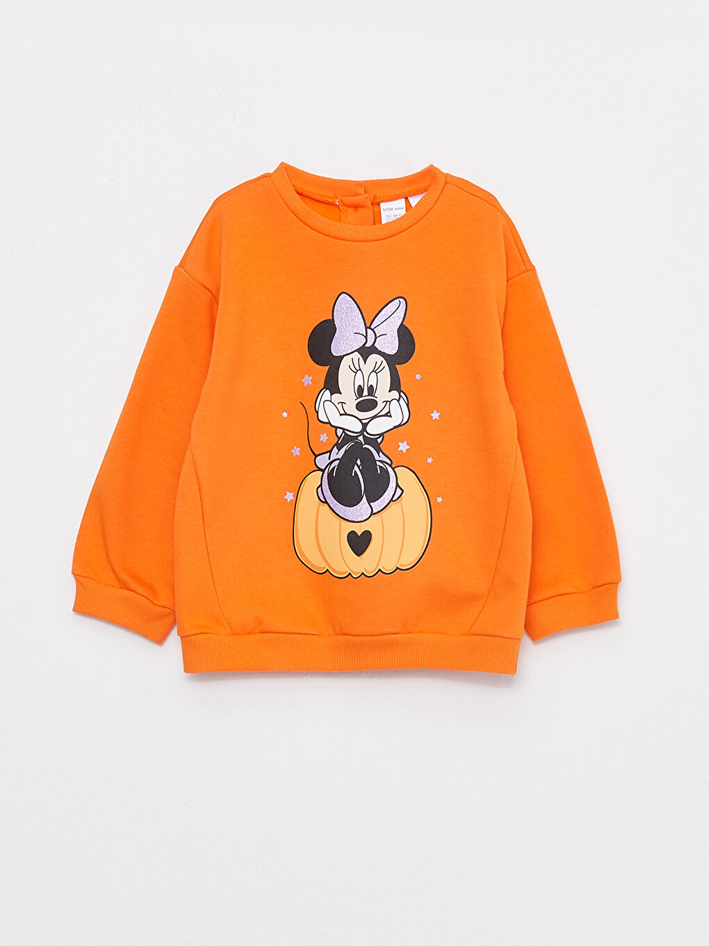 Turuncu Bisiklet Yaka Uzun Kollu Minnie Mouse Baskılı Kız Bebek Sweatshirt