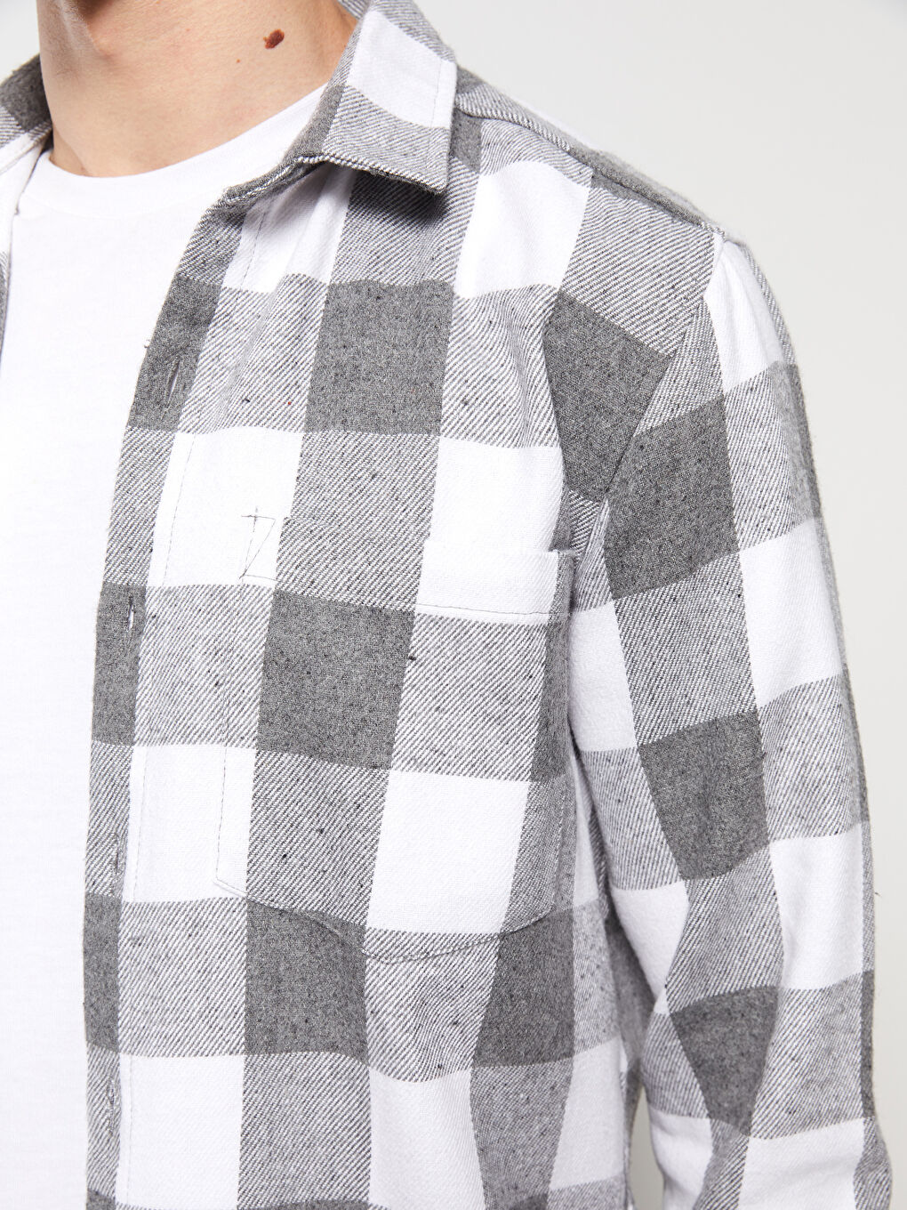 Gri Regular Fit Uzun Kollu Ekose Erkek Oduncu Gömlek-3