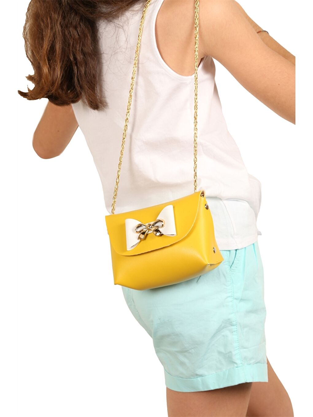 Sarı Fiyonk Detaylı Kız Çocuk Omuz Çantası-3