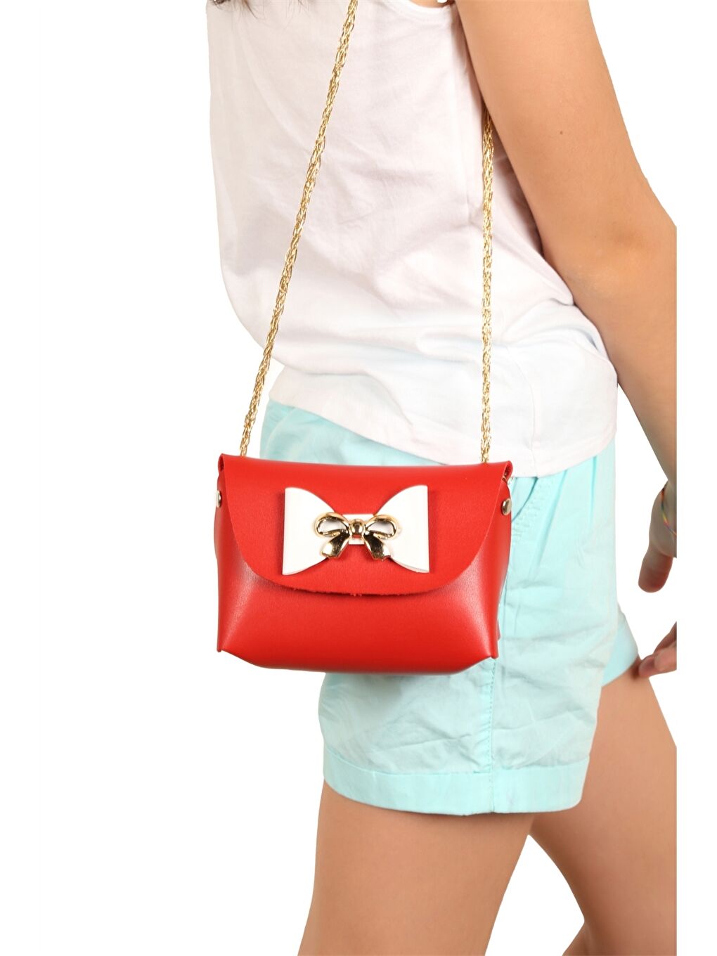 Kırmızı Fiyonk Detaylı Kız Çocuk Omuz Çantası