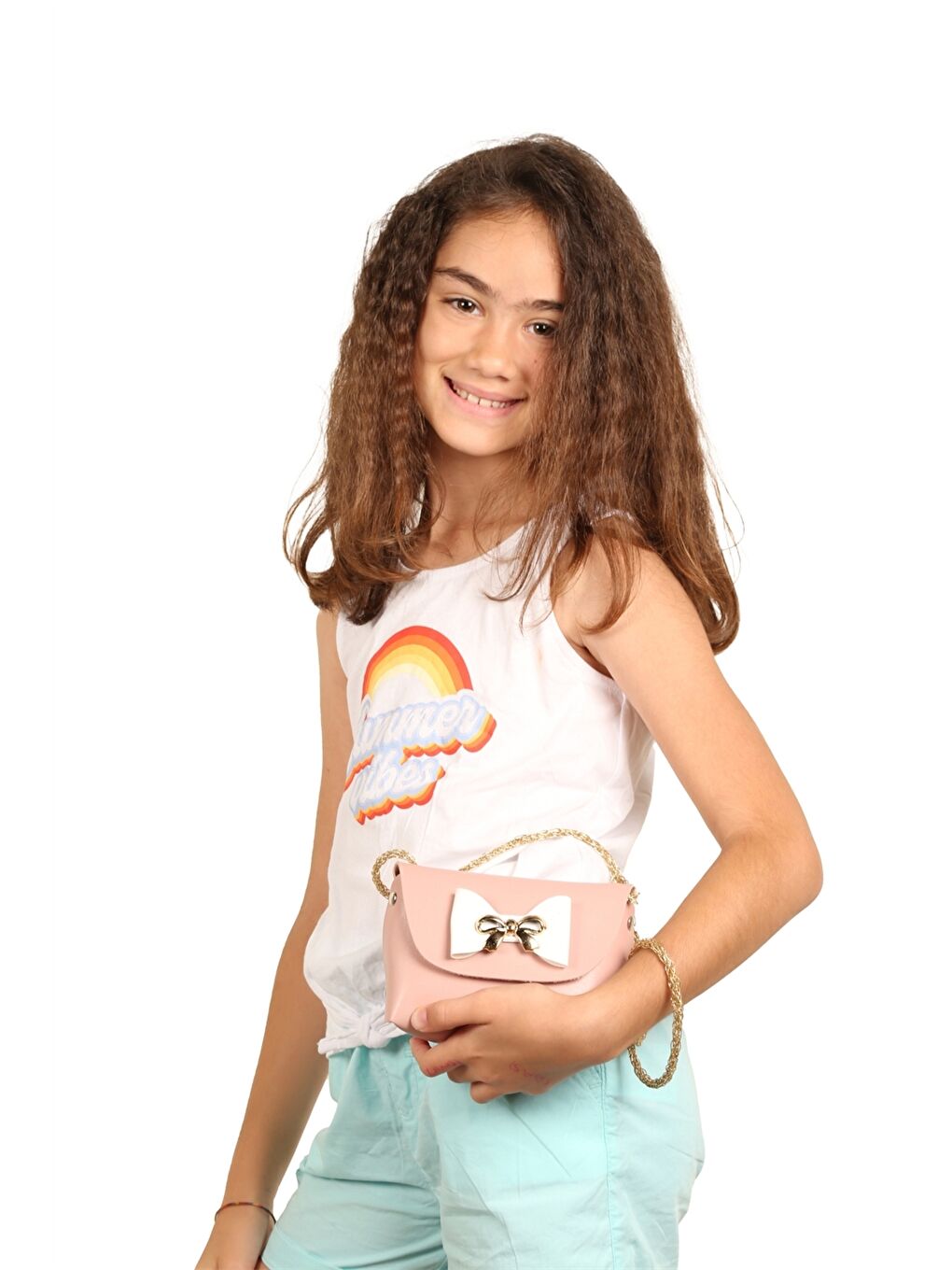 Pembe Fiyonk Detaylı Kız Çocuk Omuz Çantası