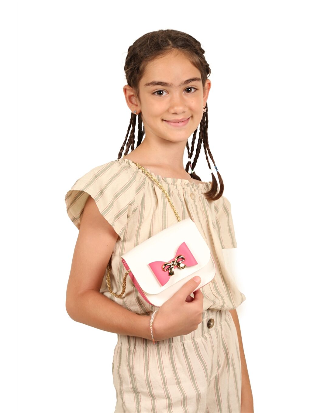 Beyaz Fiyonk Detaylı Kız Çocuk Omuz Çantası-3