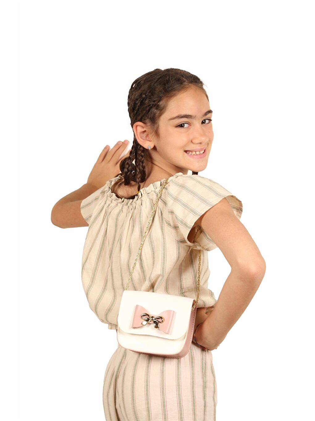 Beyaz Fiyonk Detaylı Kız Çocuk Omuz Çantası