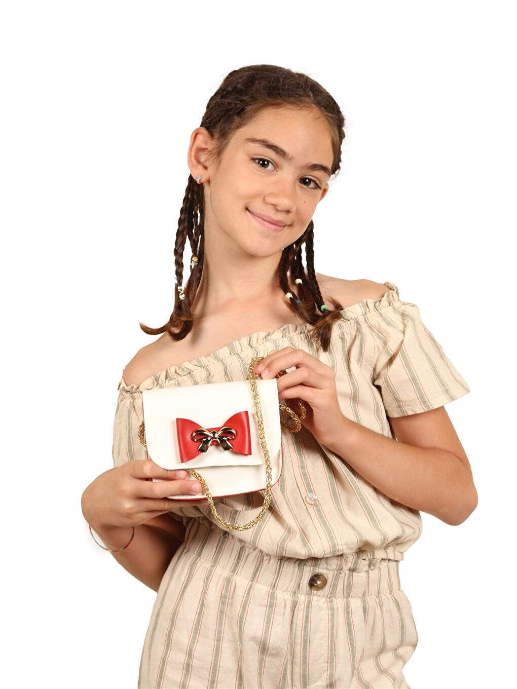 Beyaz Fiyonk Detaylı Kız Çocuk Omuz Çantası-1