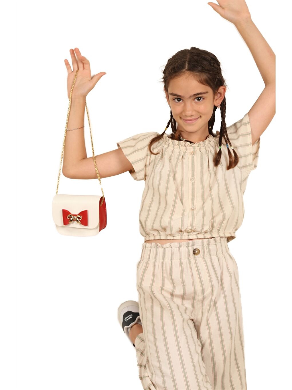 Beyaz Fiyonk Detaylı Kız Çocuk Omuz Çantası-2