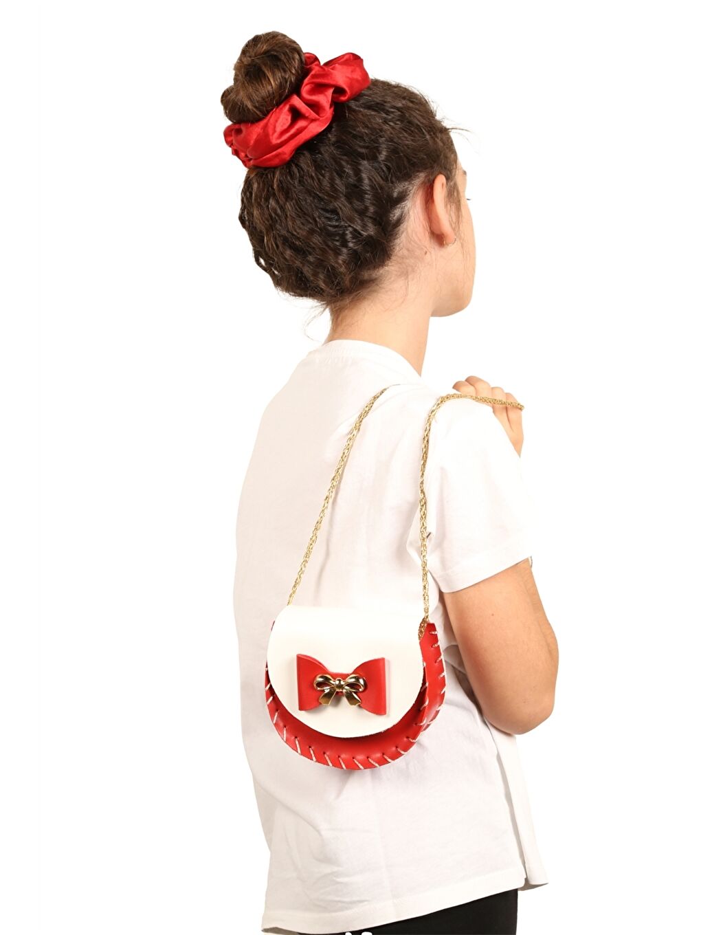 Kırmızı Fiyonk Detaylı Kız Çocuk Omuz Çantası