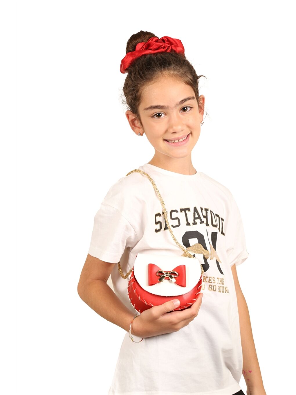 Kırmızı Fiyonk Detaylı Kız Çocuk Omuz Çantası-1