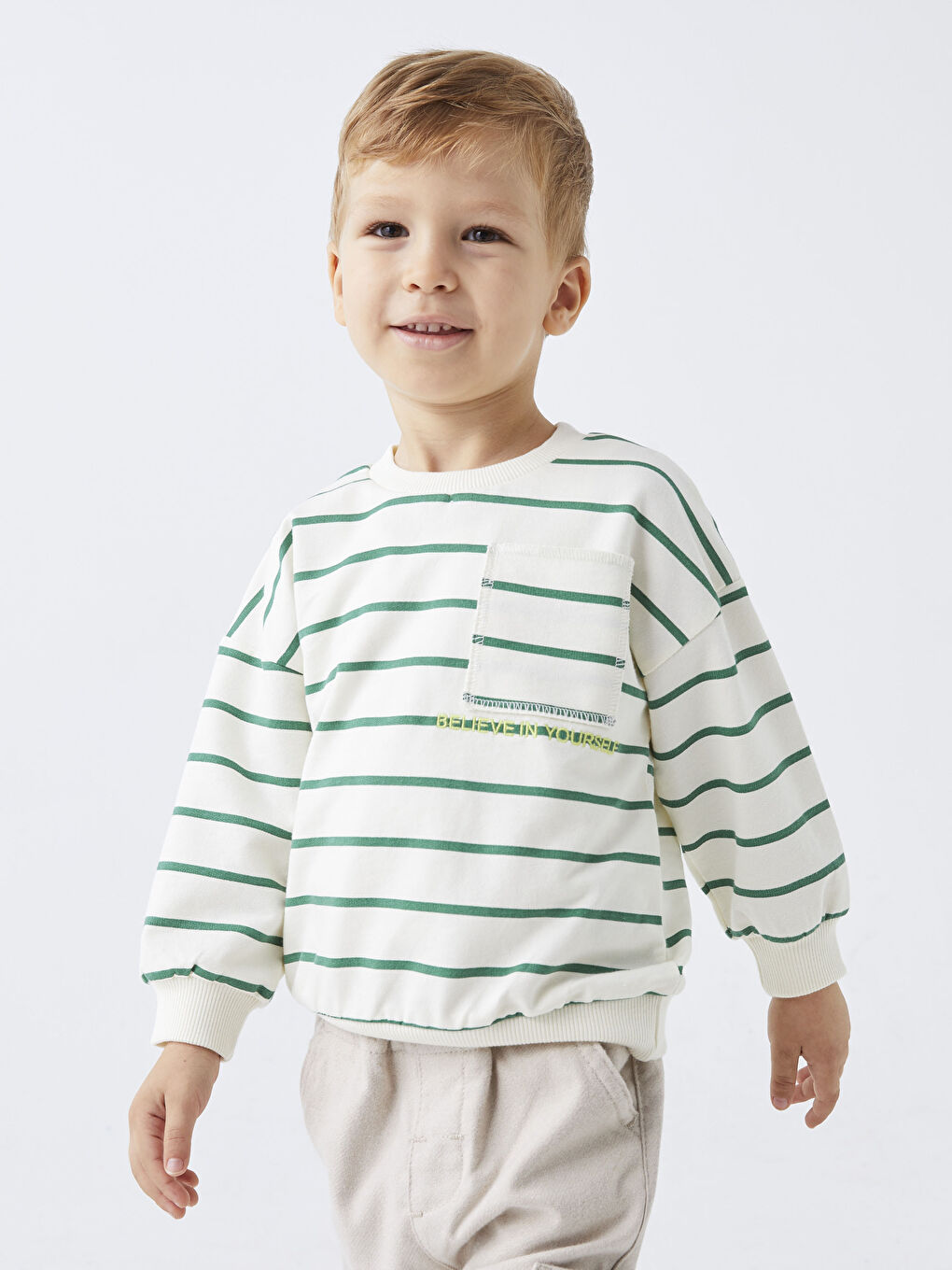 Crew Neck Long Sleeve Striped Baby Boys' Sweatshirt