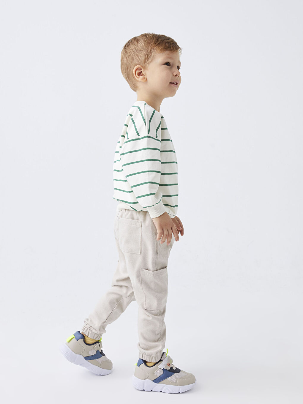 Crew Neck Long Sleeve Striped Baby Boys' Sweatshirt-1