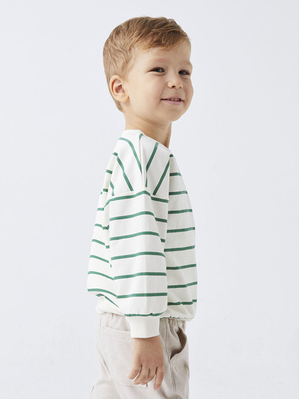 Crew Neck Long Sleeve Striped Baby Boys' Sweatshirt-2