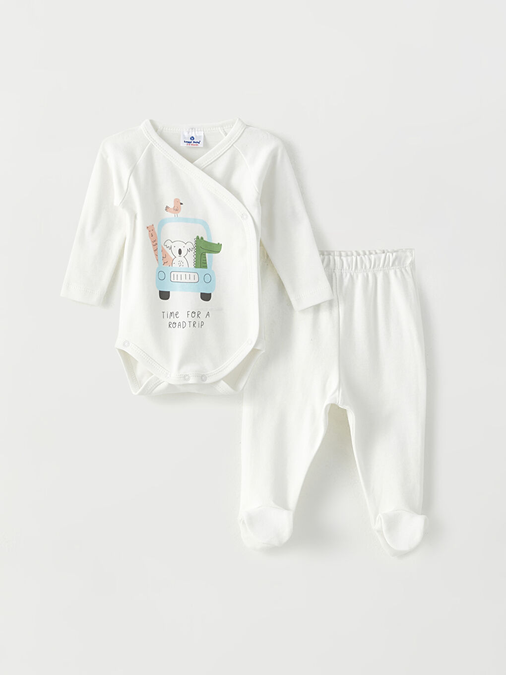 Ekru Baskılı Uzun Kollu Erkek Bebek 2'li Takım