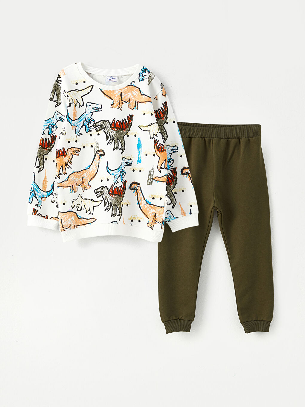 Haki Bisiklet Yaka Uzun Kollu Erkek Bebek 2'li Takım