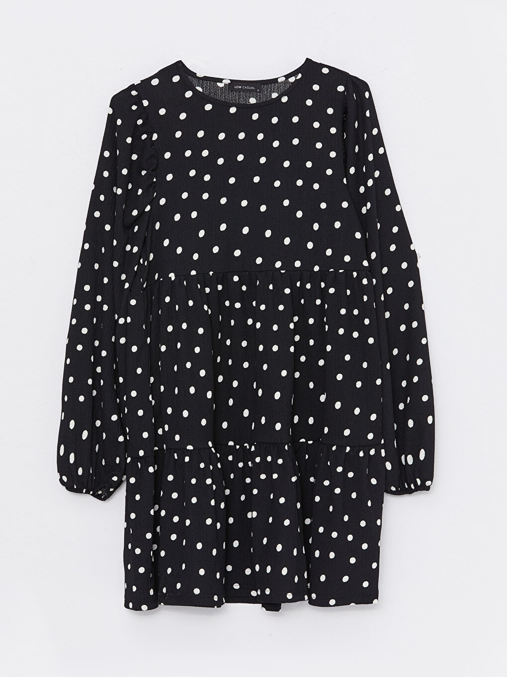 فستان نسائي كم طويل بنقشة البولكا دوت وياقة دائرية-5