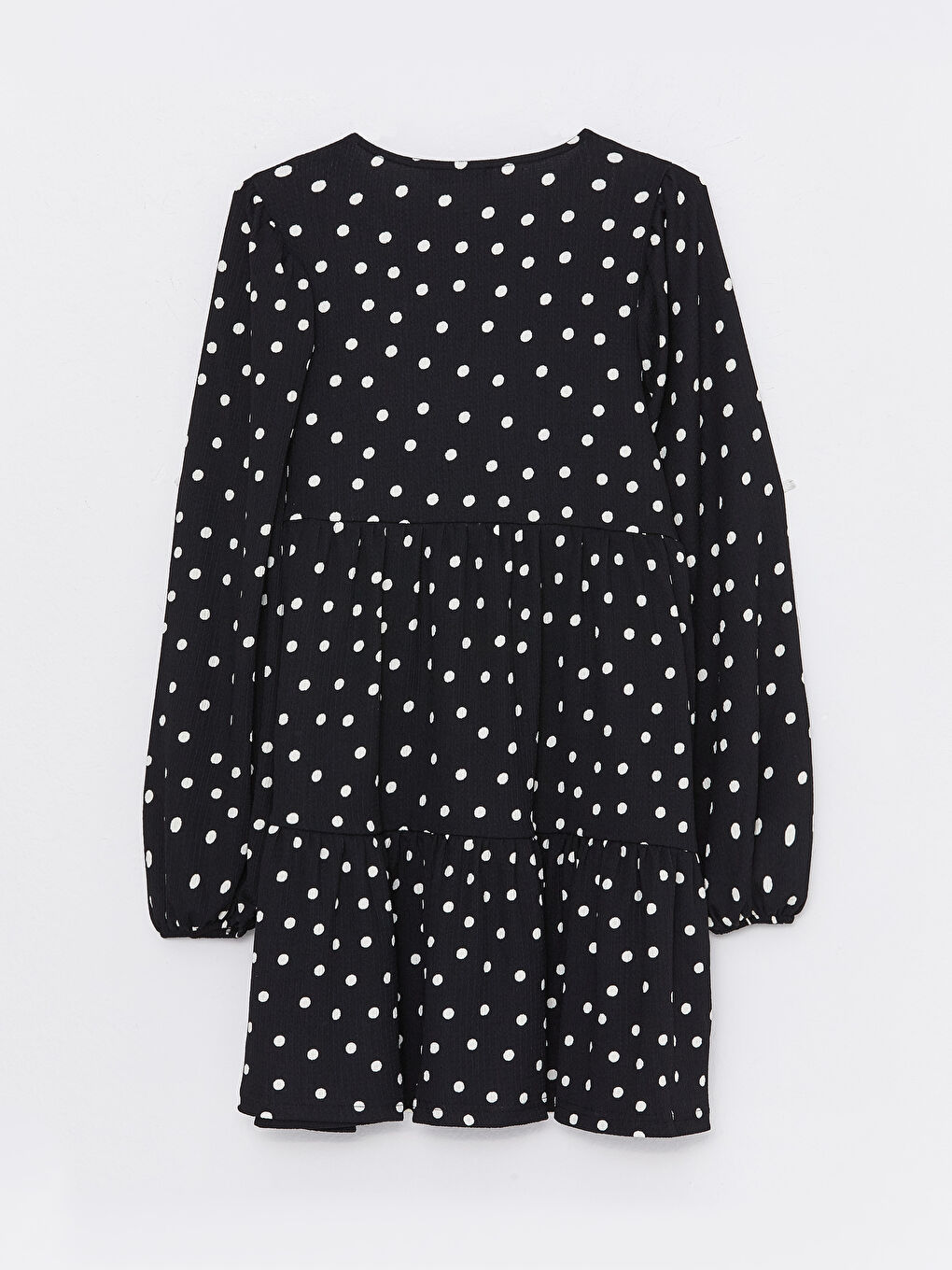فستان نسائي كم طويل بنقشة البولكا دوت وياقة دائرية-6