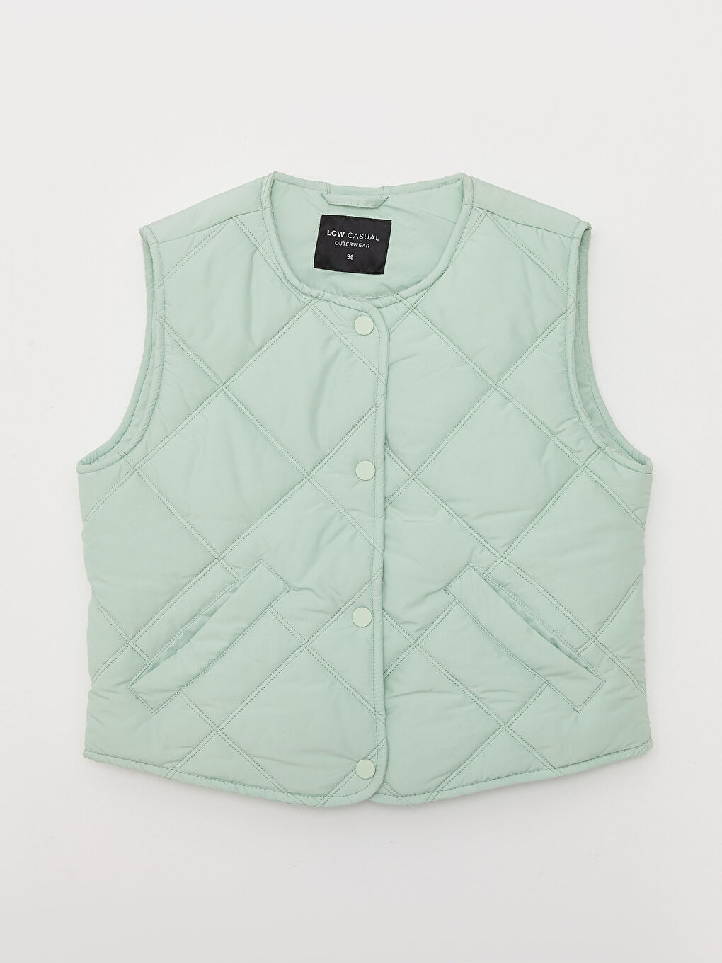 Yeşil Bisiklet Yaka Kapitone Kadın Yelek-7