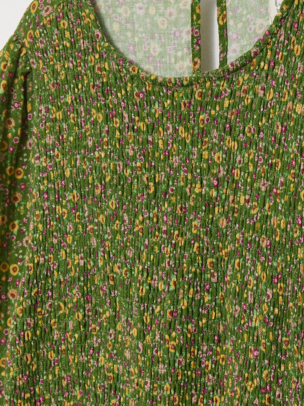 Yeşil Bisiklet Yaka Çiçekli Uzun Kollu Müslin Kadın Elbise Anne Kız Kombini-7