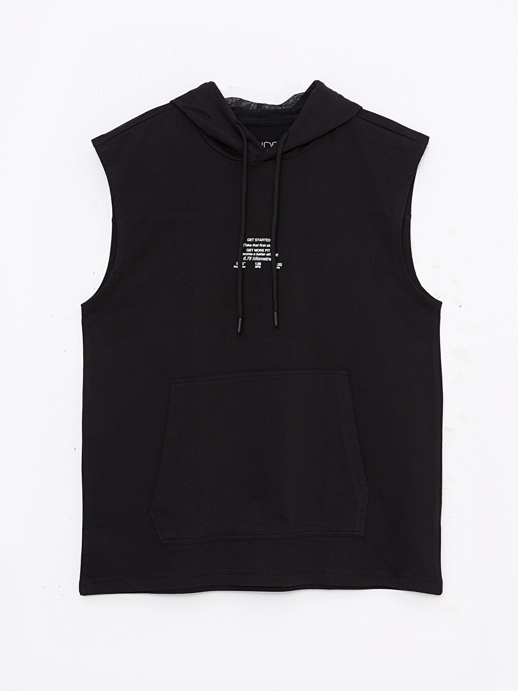 Siyah Kapüşonlu Baskılı Erkek Kolsuz Tişört-5