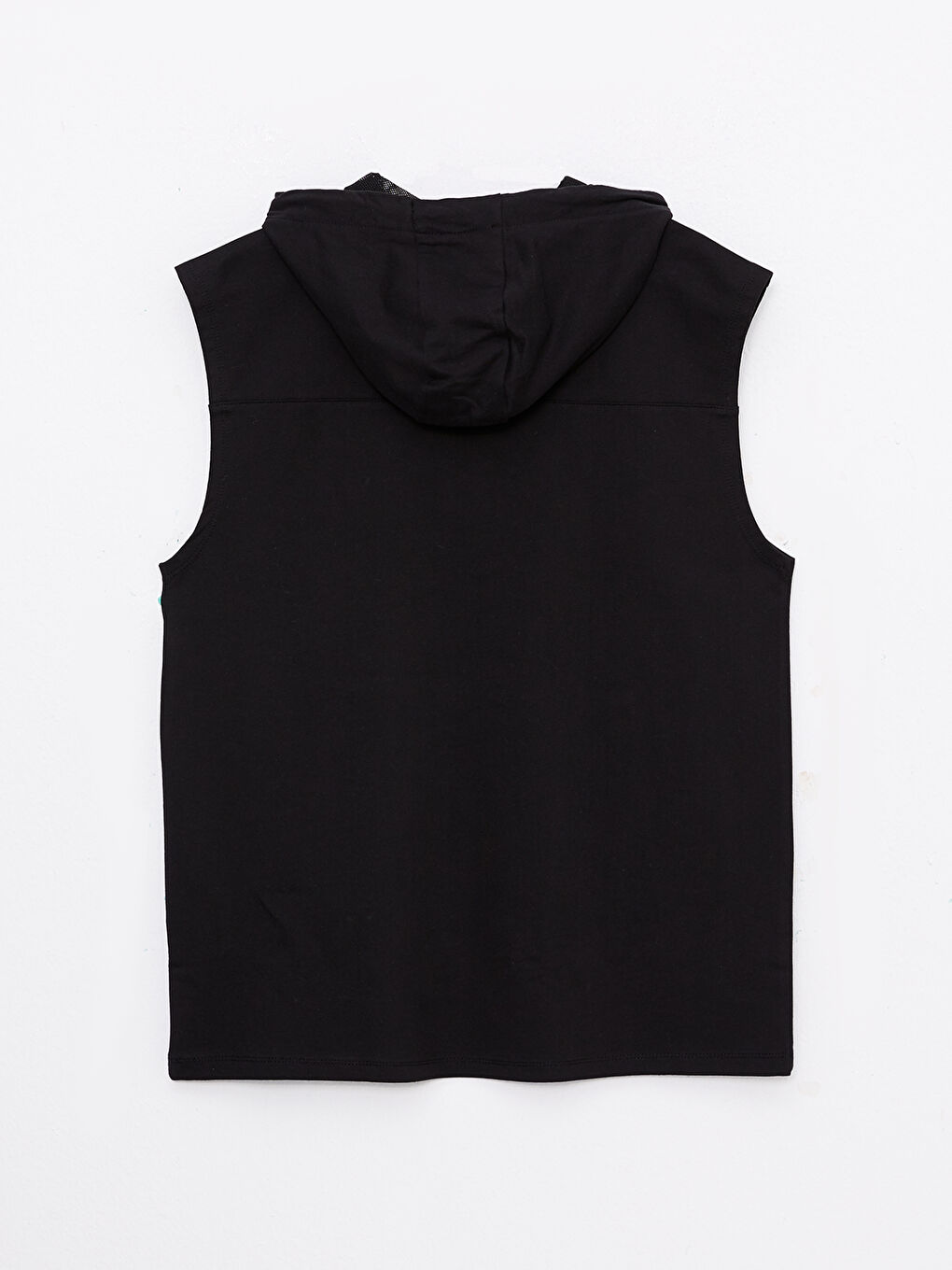 Siyah Kapüşonlu Baskılı Erkek Kolsuz Tişört-6