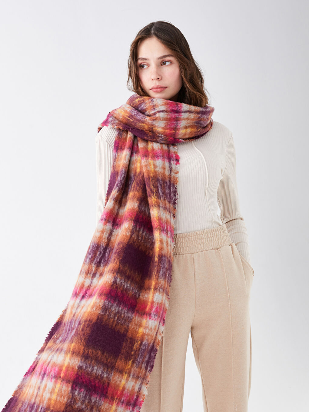 LCW ACCESSORIES Plaid Fringed Women's Scarf -W2IQ04Z8-LP7