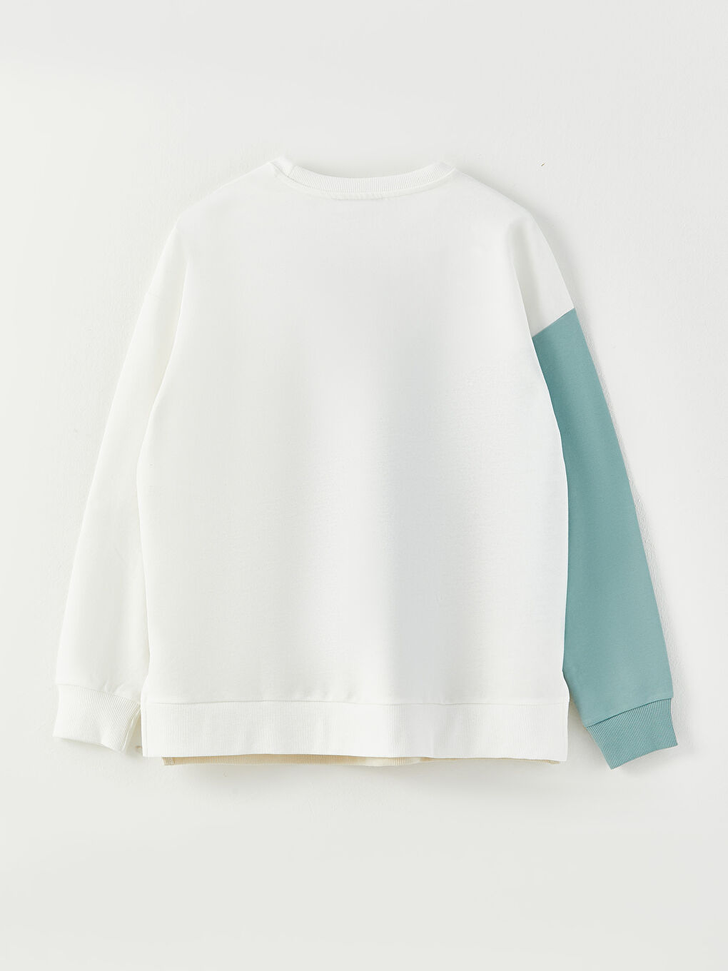 Ekru Bisiklet Yaka Renk Bloklu Uzun Kollu Kadın Sweatshirt-6