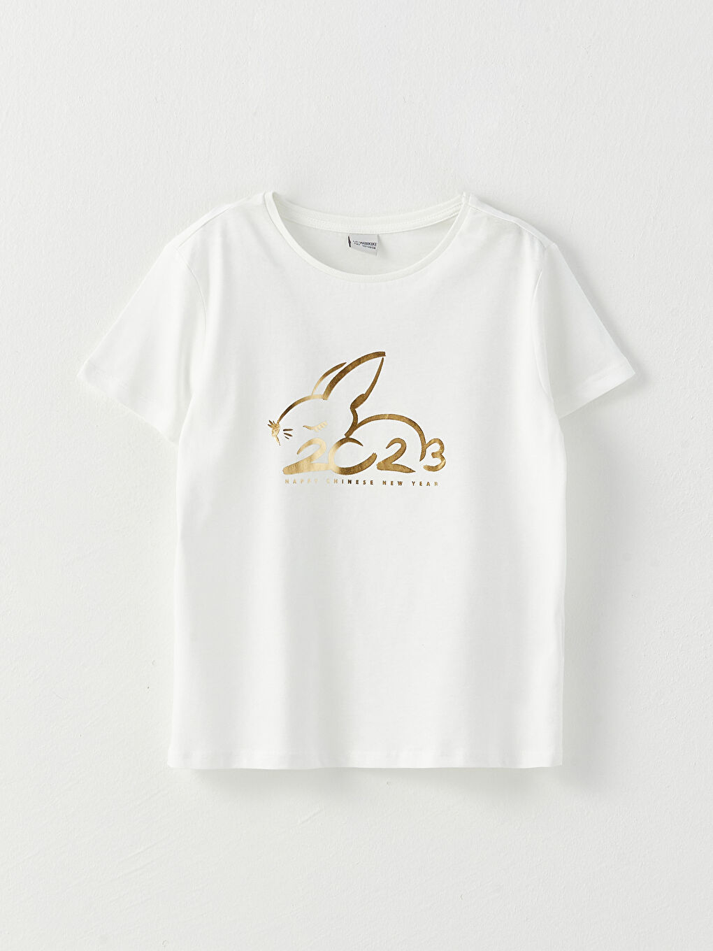 Ekru Bisiklet Yaka Yılbaşı Temalı Kısa Kollu Kız Çocuk Tişört