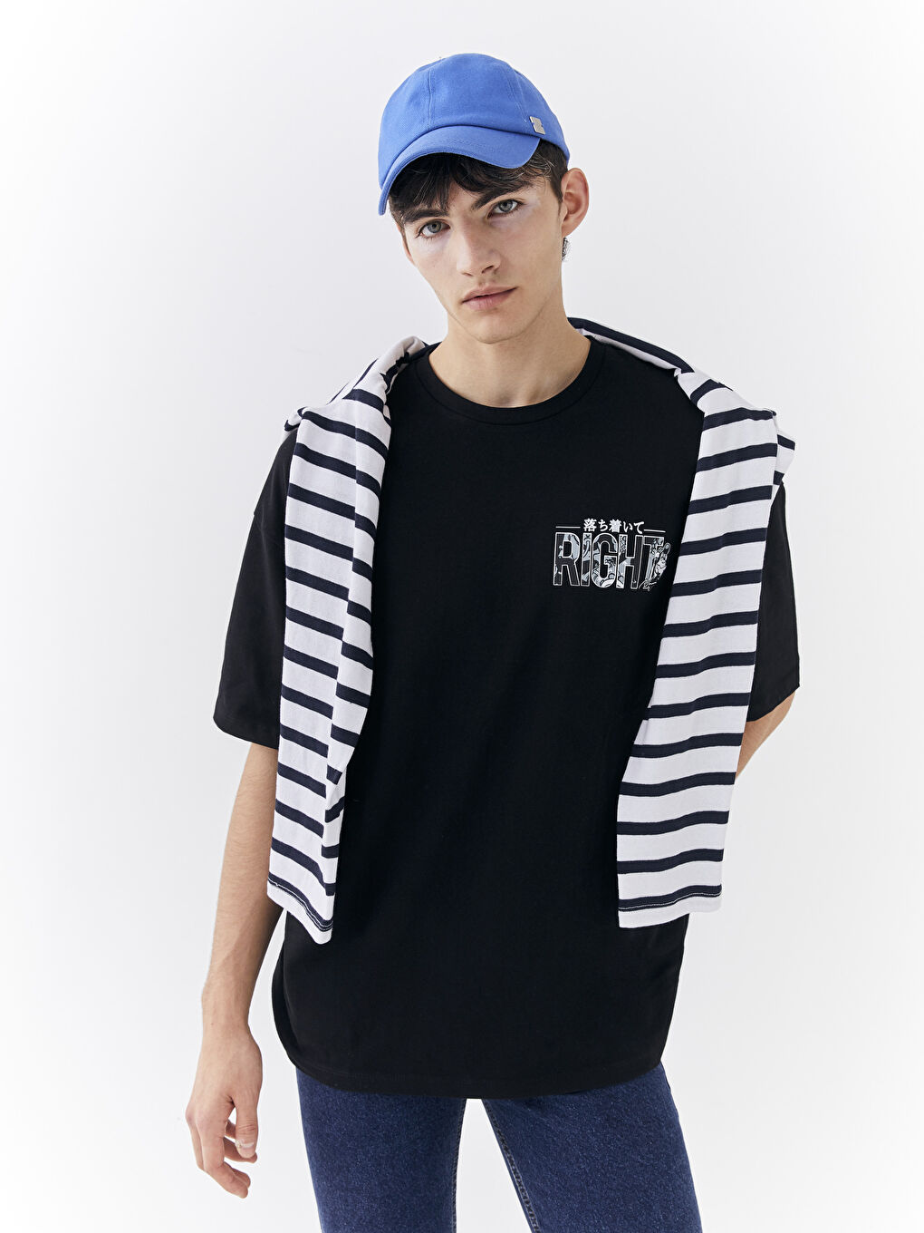 Siyah Bisiklet Yaka Kısa Kollu Nostaljik Maymun Baskılı Penye Erkek Tişört-2