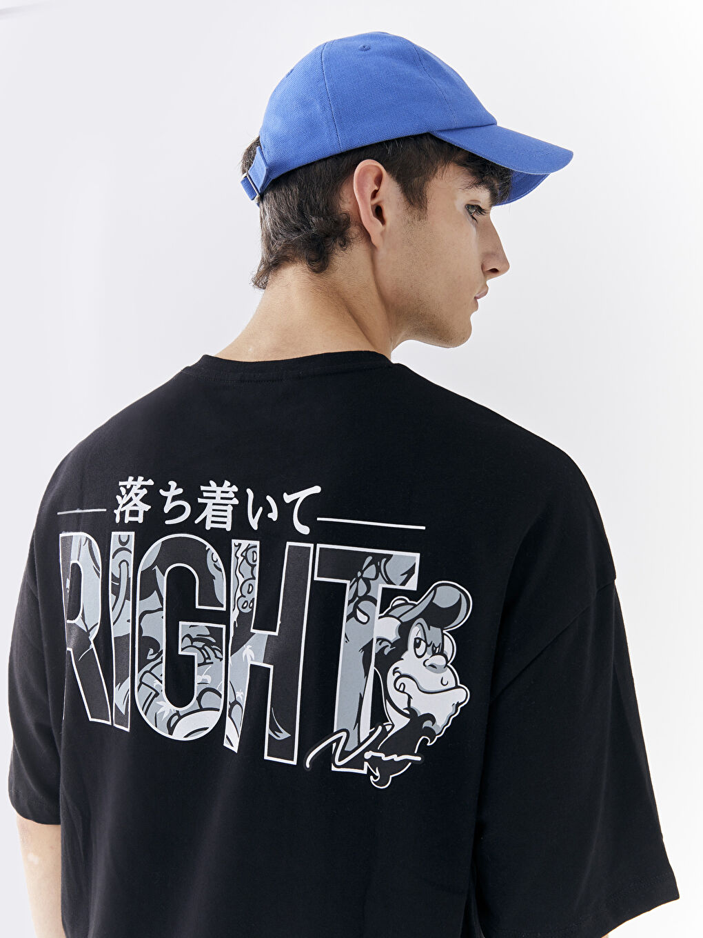 Siyah Bisiklet Yaka Kısa Kollu Nostaljik Maymun Baskılı Penye Erkek Tişört-8