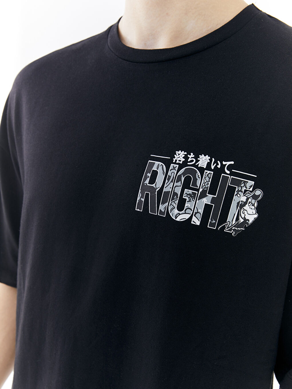 Siyah Bisiklet Yaka Kısa Kollu Nostaljik Maymun Baskılı Penye Erkek Tişört-11