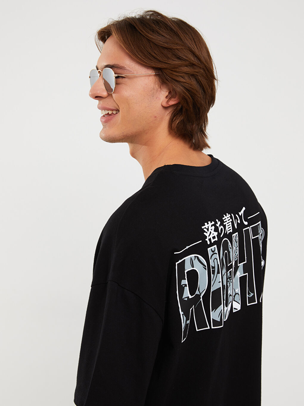 Siyah Bisiklet Yaka Kısa Kollu Nostaljik Maymun Baskılı Penye Erkek Tişört-1