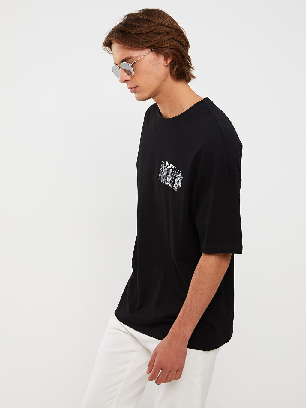 Siyah Bisiklet Yaka Kısa Kollu Nostaljik Maymun Baskılı Penye Erkek Tişört-3